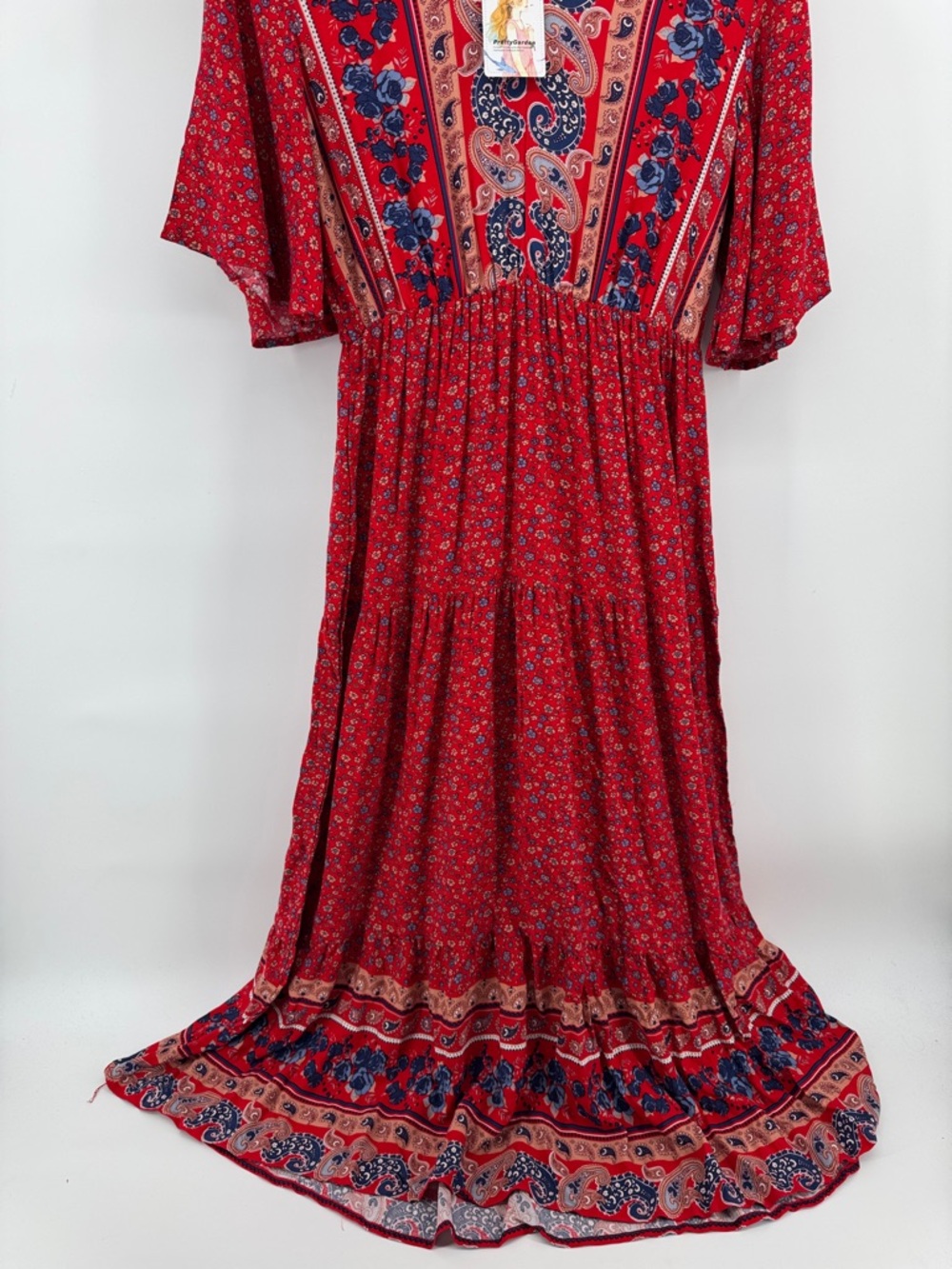 PRETTYGARDEN Women's Boho Floral Print Dress V Neck Maxi Dress Women's Med NWT - Picture 8 of 8
